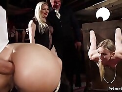 Pussy clamped usherette anal fucked